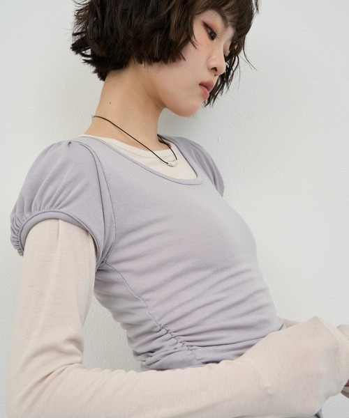 NUJOH tシャツ Layered Slim Fit Half Sleeve Top / レイヤードスリム 