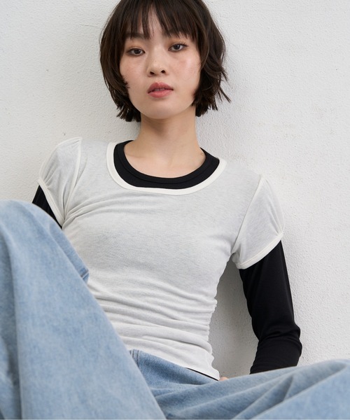 NUJOH tシャツ Layered Slim Fit Half Sleeve Top / レイヤードスリム 