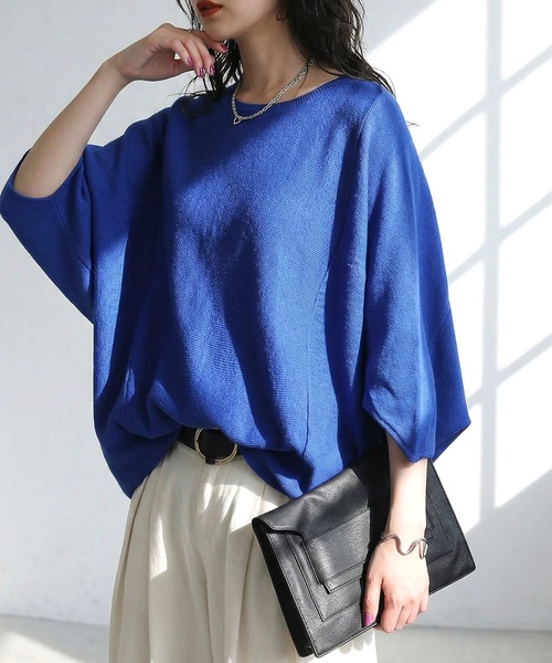 「antiqua」 半袖ニット ONESIZE ブルー レディース_画像2