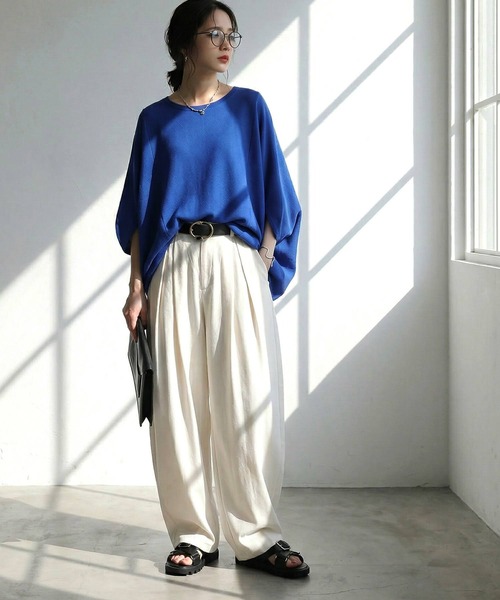 「antiqua」 半袖ニット ONESIZE ブルー レディース_画像3