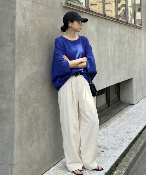「antiqua」 半袖ニット ONESIZE ブルー レディース_画像5