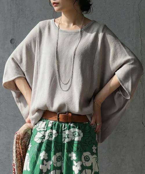 「antiqua」 半袖ニット ONESIZE ブルー レディース_画像6