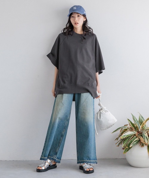 「LOWRYS FARM」 半袖Tシャツ FREE チャコールグレー レディース_画像5