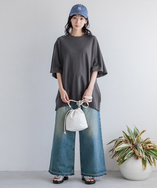 「LOWRYS FARM」 半袖Tシャツ FREE チャコールグレー レディース_画像6