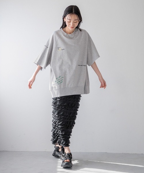 「LOWRYS FARM」 半袖Tシャツ FREE チャコールグレー レディース_画像8
