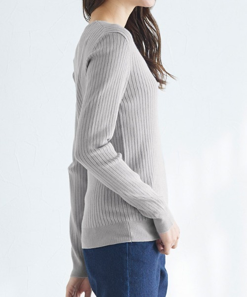セール♡Ships 新作リブニット未使用品 シルク85%カシミヤ15%春ニット セール】SHIPS: ウール リサイクルカシミヤ 畦編み クルーネック