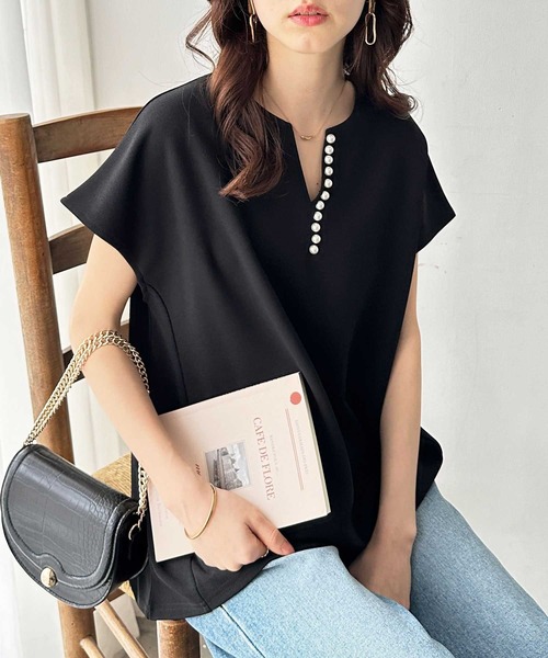 tシャツ Eglantine パール付カットソー レディース tシャツ パール付きTシャツ レディース : ZOZOTOWN Yahoo!店