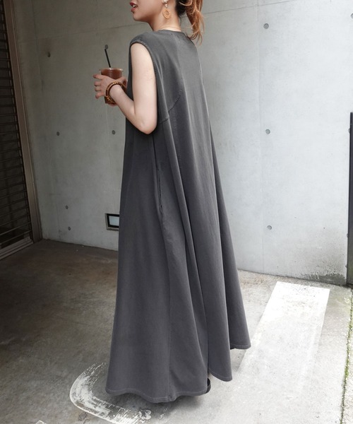 ノースリーブロングワンピース 大きいサイズ ナイロンツイルノースリーブロングワンピース シック