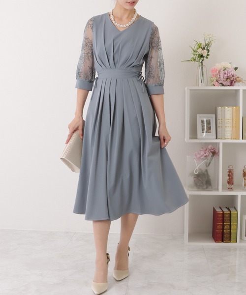 Lace Ladies（レースレディース） ドレス 花柄 レース サイド リボン V