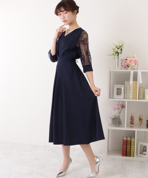 Lace Ladies（レースレディース） ドレス 花柄 レース サイド リボン V