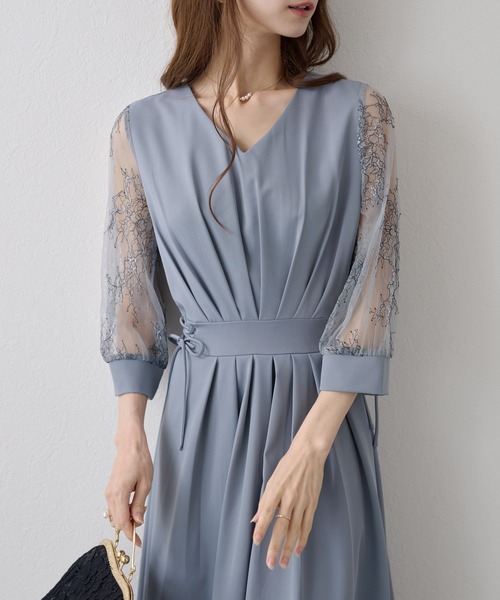 Lace Ladies（レースレディース） ドレス 花柄 レース サイド リボン V