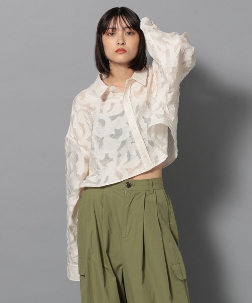 ブラウス シャツ 「UNISEX/選べる着丈」ジャガードフラワーシャツ レディース メンズ