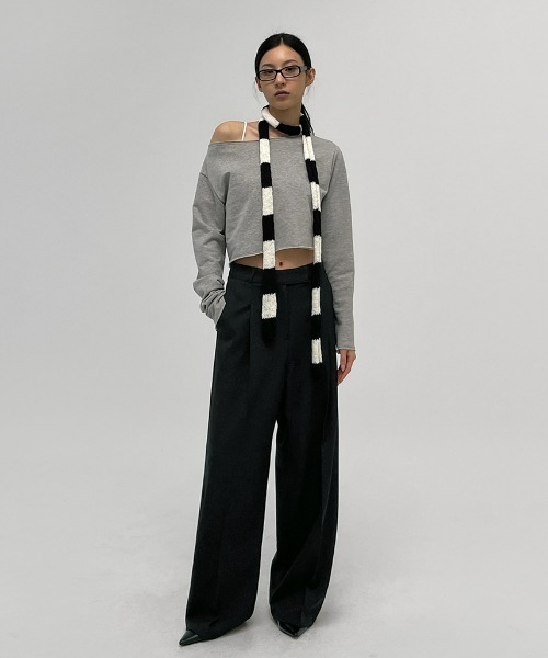 BLACKUP ボートネックオフショルダー クロップドTシャツ インナーセット BLACKUP ボートネックオフショルダー クロップドTシャツ