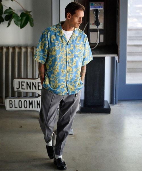 THEOREM シャツ 半袖 mhs2183- Flower Hawaiian Shirt シャツ メンズ