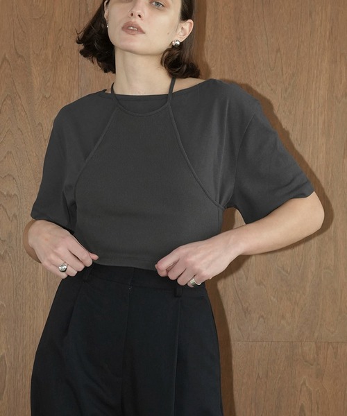 CLANE（クラネ） tシャツ 半袖 HALTER BUSTIER SET TEE レディース