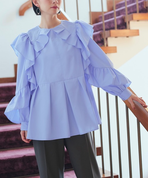 ルイルエブティック RUIRUE BOUTIQUE フリルスリーブデザインシャツブラウス （ブラック） RUIRUE BOUTIQUE ブラウス シャツ 洗える ｜ フリルスリーブ