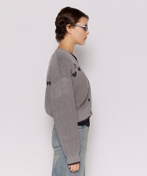 カーディガン Heart Jacquard Short Length Knit Cardigan/ハートジャガードショートニットカーディガン「MAIS SALE】Heart Jacquard Short Length Knit Cardigan