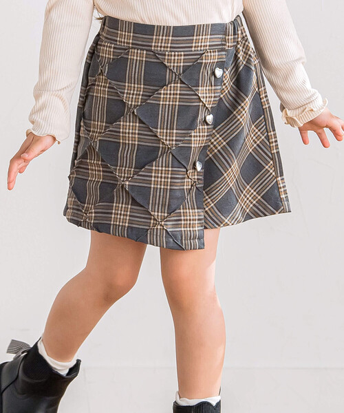 スカート 「お揃い」ひし形タック模様チェックラップスカパン(90~140cm 