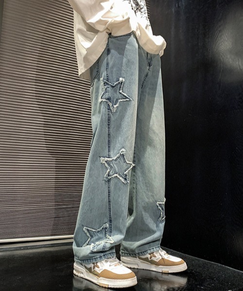 B.R.U ジーンズ 星デザインヴィンテージデニムパンツ メンズ 