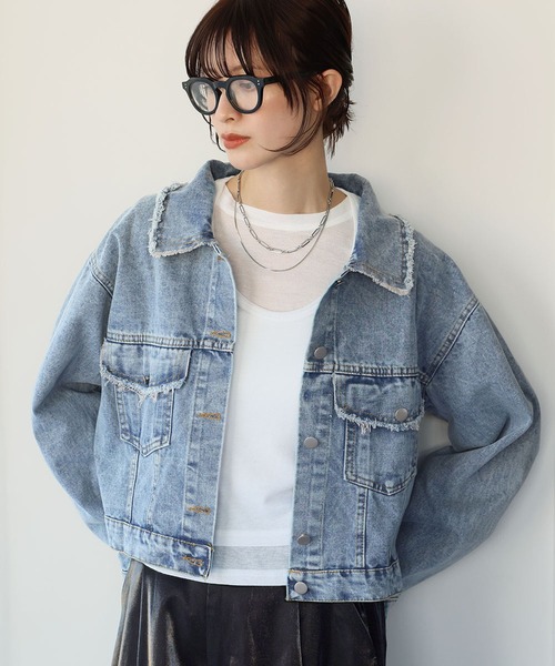 Ampirula デニムジャケット gジャン フリンジデザインデニム