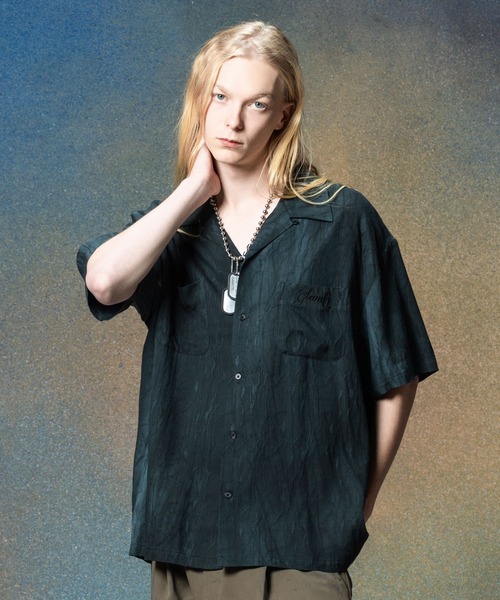 glamb（グラム） シャツ 半袖 Crack Open Collar Shirt / クラック
