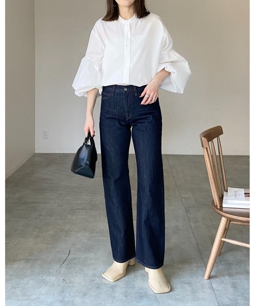 STINA Closet バルーンスリーブ コットン　ブラウス　ボリューム袖　22SS  ・FREE 21STINA-22SS-SH01 She's Closet ブラウス シャツ スタンドカラー裾フレアバルーン