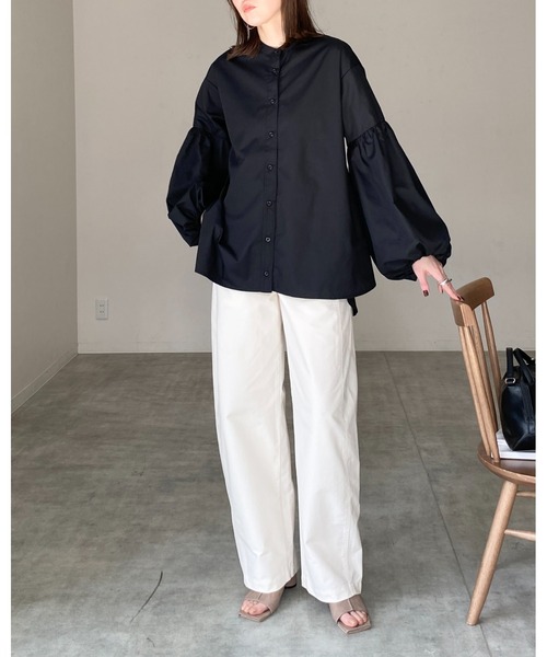 23SS✨美品✨Theory スタンドカラー ボリュームスリーブブラウス 紺 スタンドカラーボリュームスリーブシャツ – BLUE ONLINE