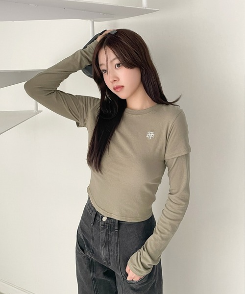 tシャツ A'GEM/9 × .kom 「「muah muah/ムーアムーア」LAYERED LONG SLEEVE T-SHIRT/レイヤードロング