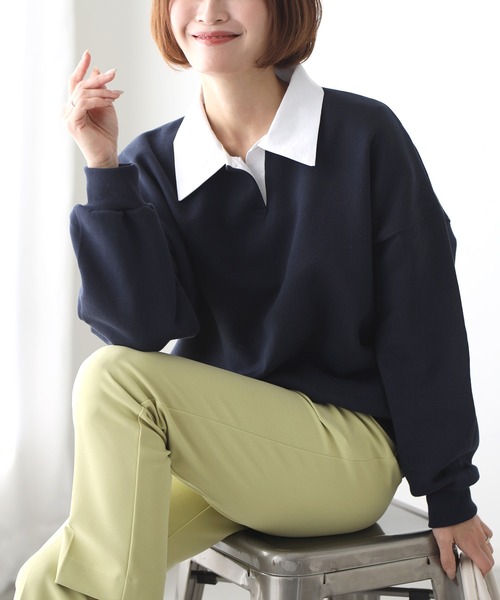 トレーナー スウェット アラフォー世代へ。スエットを格上げ大人の襟付き レディース Ehre style トレーナー スウェット アラフォー世代へ。スエット