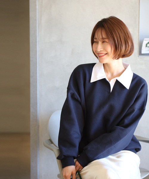 トレーナー スウェット アラフォー世代へ。スエットを格上げ大人の襟付き レディース Ehre style トレーナー スウェット アラフォー世代へ。スエット