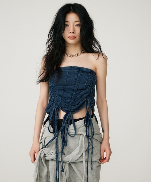 チューブトップ ベアトップ GATHER RIBBON TUBE TOP