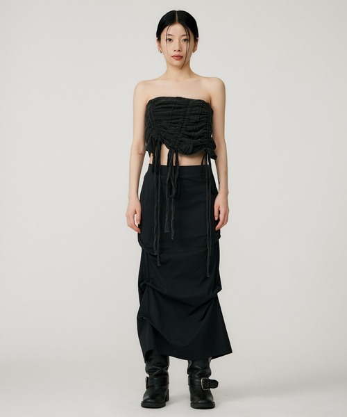 MESHKI 黒アイボリー ベアトップ・チューブトップ BEEDEN チューブトップ ベアトップ GATHER RIBBON TUBE TOP : ZOZOTOWN