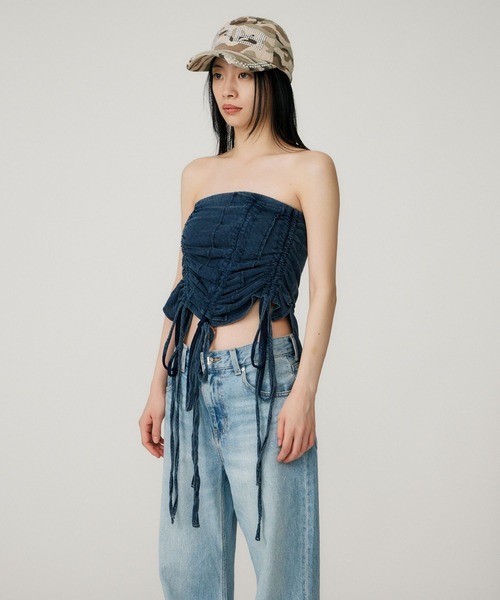 jjj_a BEEDEN チューブトップ BEEDEN チューブトップ ベアトップ GATHER RIBBON TUBE TOP : ZOZOTOWN