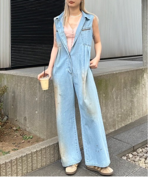 Ameri（アメリ） オールインワン MEDI GRUNGE DENIM WIDE ROMPERS