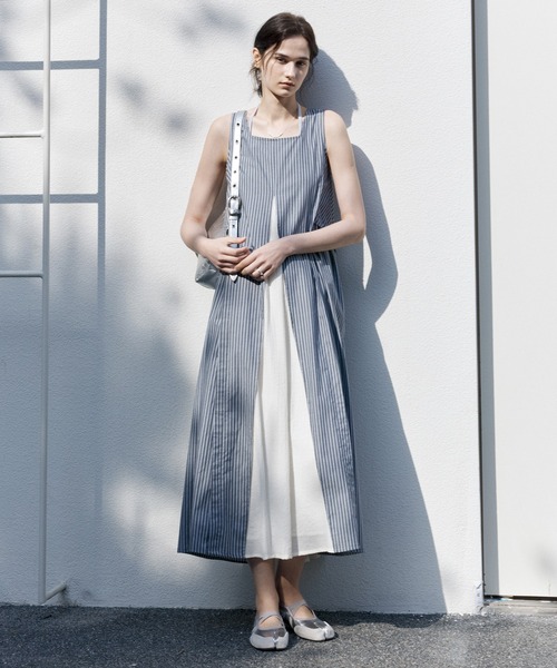 tageechita ワンピース 「tageechita」スクエアネック×ストライプ