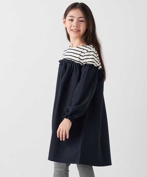 SHIPS any ワンピース any:「洗濯機可能」ボーダー/ソリッド 切り替え