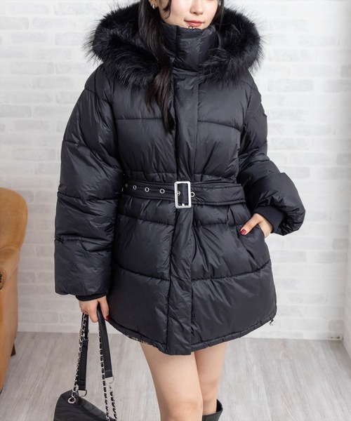 CLEAR BASIC ダウンコート ダウンジャケット ベルト付きエコファー中綿