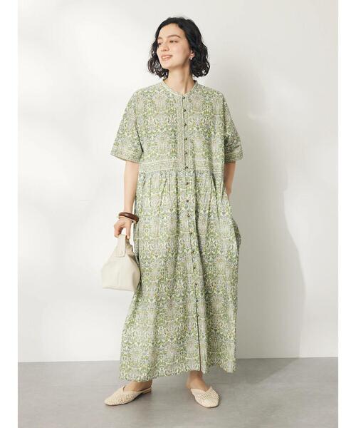 「CRAFT STANDARD BOUTIQUE」 半袖ワンピース FREE グリーン レディース_画像4