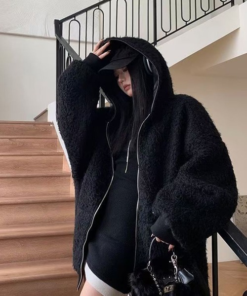 韓国製ムートンコート　黒 AsheKsha ムートンコート ボアコート 「新作」裏地付き両面着用可能な