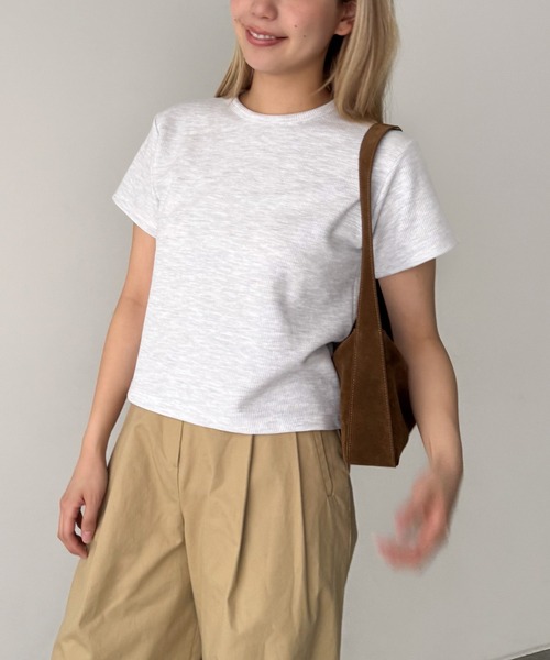 「CANAL JEAN」 「elmar」半袖カットソー ONE SIZE ヘザーグレー レディース_画像2