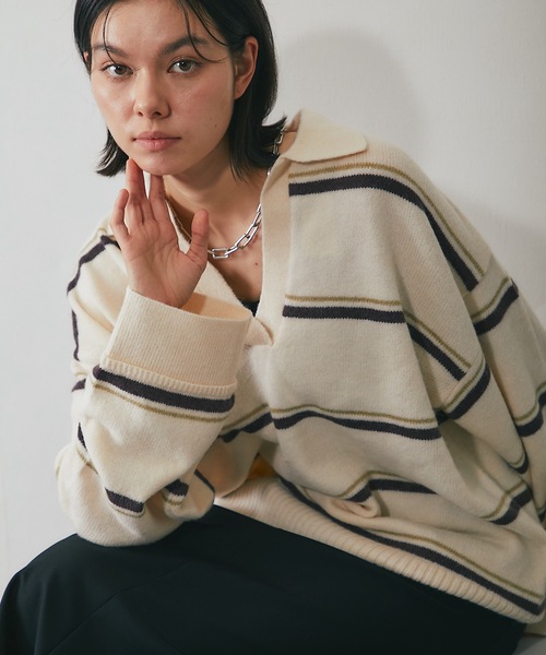 ニット セーター アルパカタッチボーダーラガーニット レディース