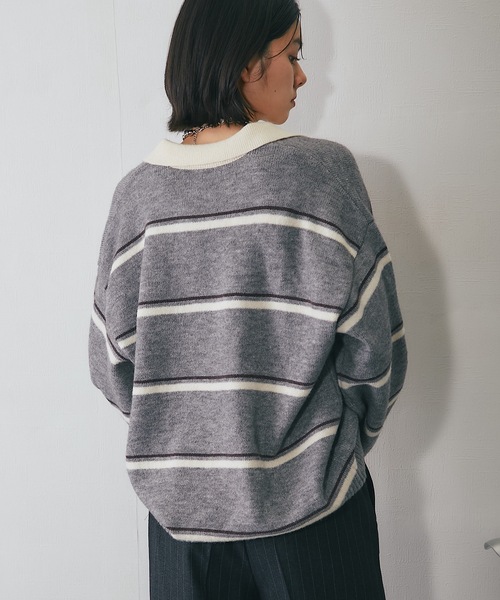 ニット セーター アルパカタッチボーダーラガーニット レディース