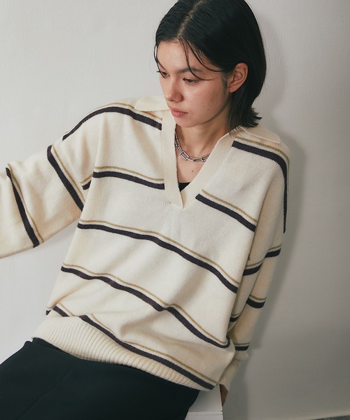 ニット セーター アルパカタッチボーダーラガーニット レディース