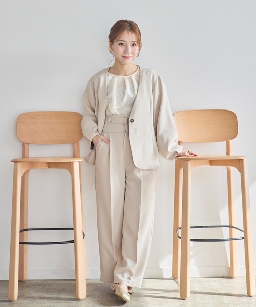 「INTER FACTORY」 ノーカラージャケット LARGE モカ レディース_画像5