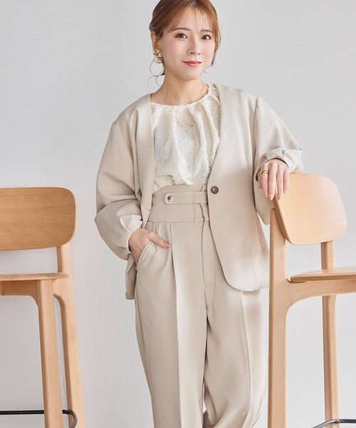 「INTER FACTORY」 ノーカラージャケット LARGE モカ レディース_画像6