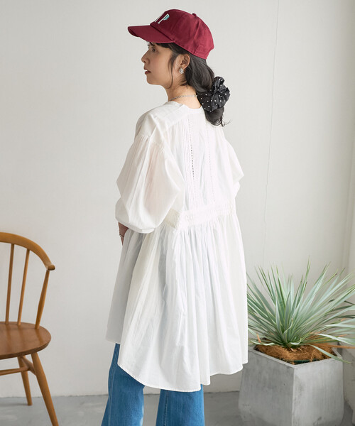 インゲボルグ ピンタック ピコフリル シルク入り チュニック ブラウス セール】 【OUTLET】ピコフリル＆ピンタックフーディブラウス （シャツ