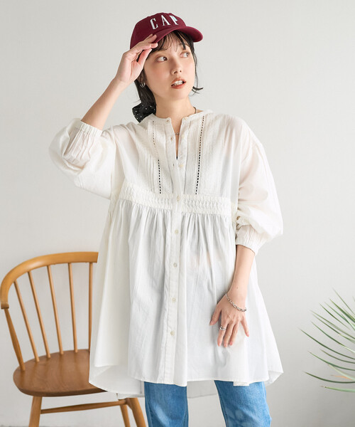美品 GANNI インド製 ビッグカラーブラウス ミニワンピース ホワイト C FREAK'S STORE（フリークスストア） ブラウス シャツ インド