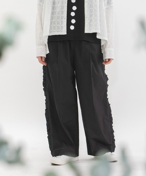 サイドフリルタックパンツ nop de nod（ノップドゥノッド） ワイドパンツ パンツ サイドフリル