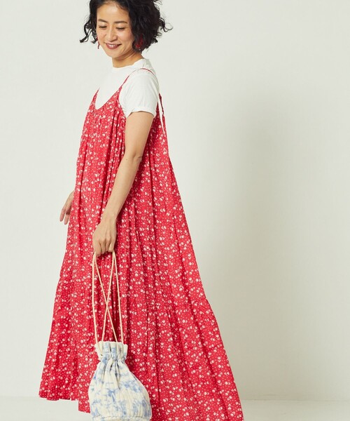 「Freada」 サロペットスカート フリ- レッド レディースの画像