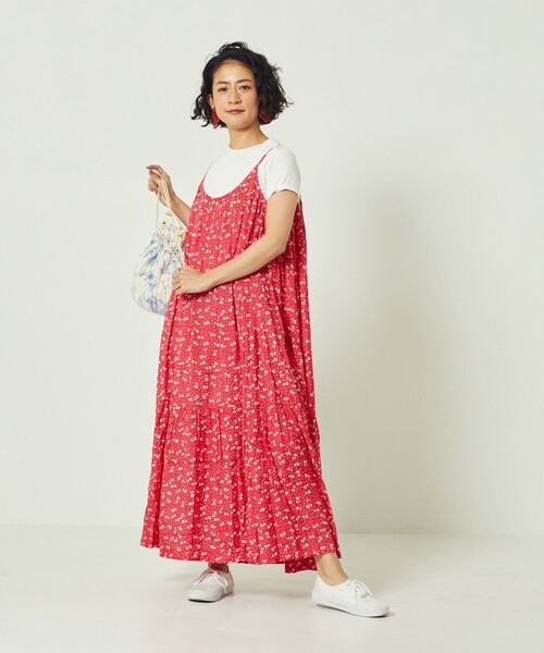 「Freada」 サロペットスカート フリ- レッド レディースの画像